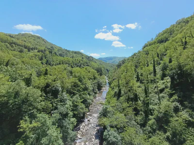 Blick von der Hängebrücke in die Tiefe