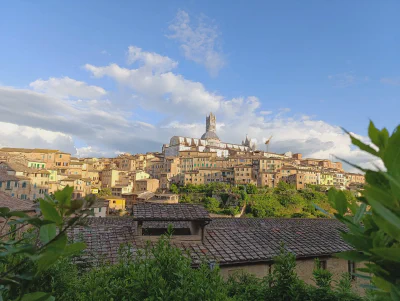 Panorama von Siena mit dem Dom, fotografiert aus dem Orto dei Pecci, einem schönen Tal-Garten mitten in der Stadt